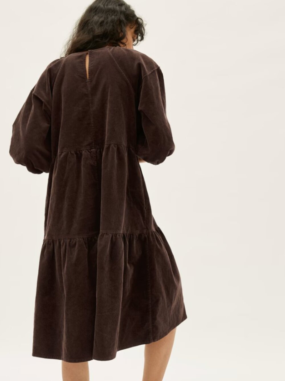 Everlane brown corduroy tiered dress size XS